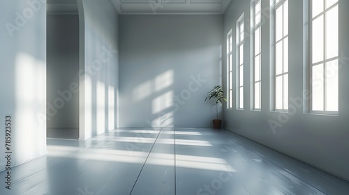 A three-dimensional miniature empty room  grey wall. Generative AI.