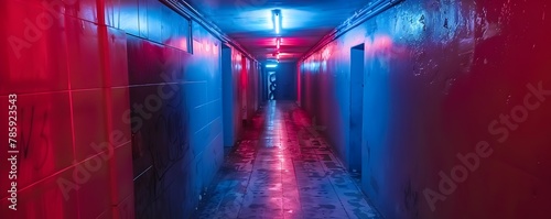 Shadowy Corridor of Enigmatic Colorful Lights in a Futuristic Dystopian Setting