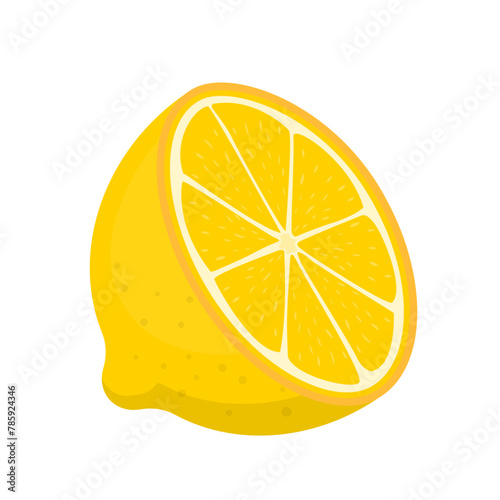 Fresh fruit half cutted yellow lemon cartoon vector isolated illustration