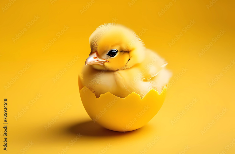 yellow chicken in a shell, the concept of Easter. Generative AI yellow chicken in a shell, the concept of Easter. Generative AI
