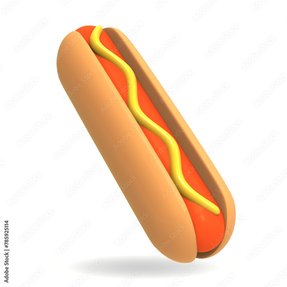 3D Hot Dog Fast Food Icon White background 3D Hot Dog Fast Food Icon White background