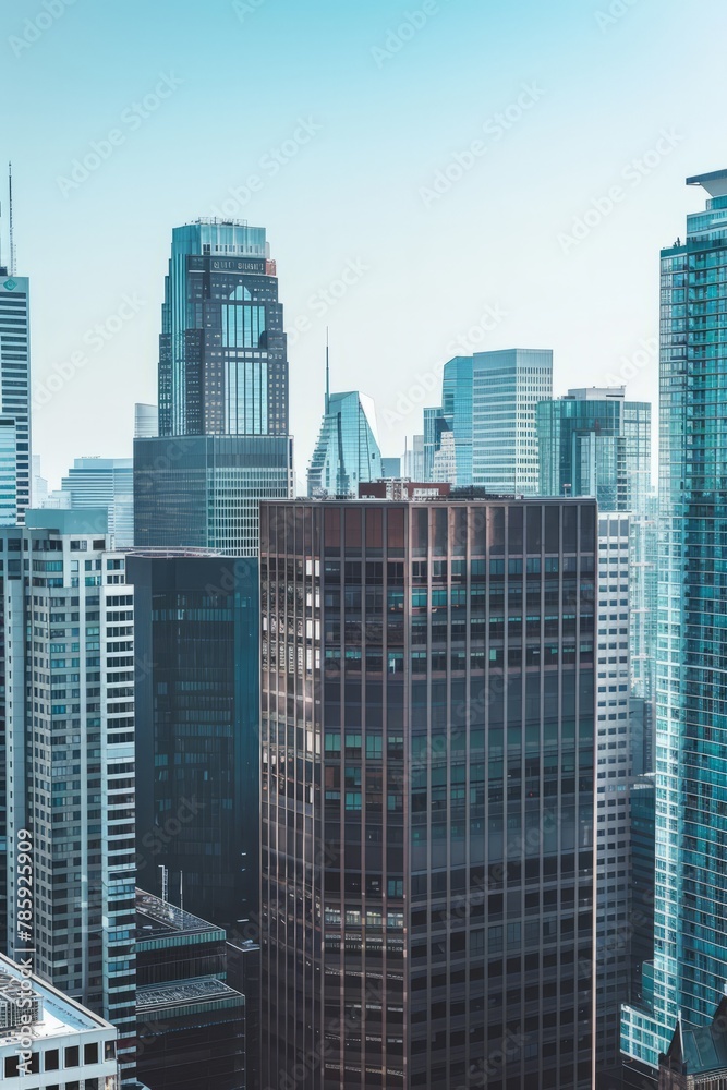 A panoramic cityscape featuring iconic landmarks, towering office buildings, and residential towers, highlighting the vibrant energy of urban living, Generative AI