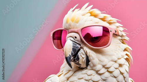 cool bird wearing sunglasses, bird wearing hat , bird wearing suit, funny birds, summer vacation concept , tropical summer vacation concept web banner funny, cool, bird, wearing, sunglasses, bird © UZAIR