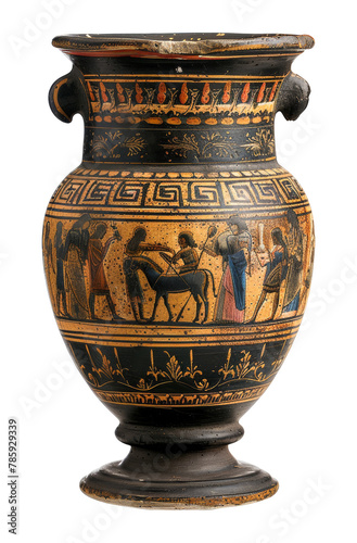 Antique greek vase with mythological storytelling art isolated on transparent background