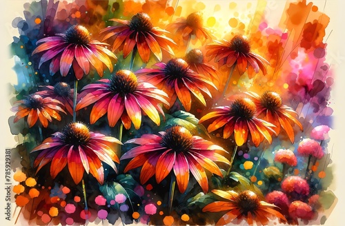 Watercolor Painting of Rudbeckias Flowers photo