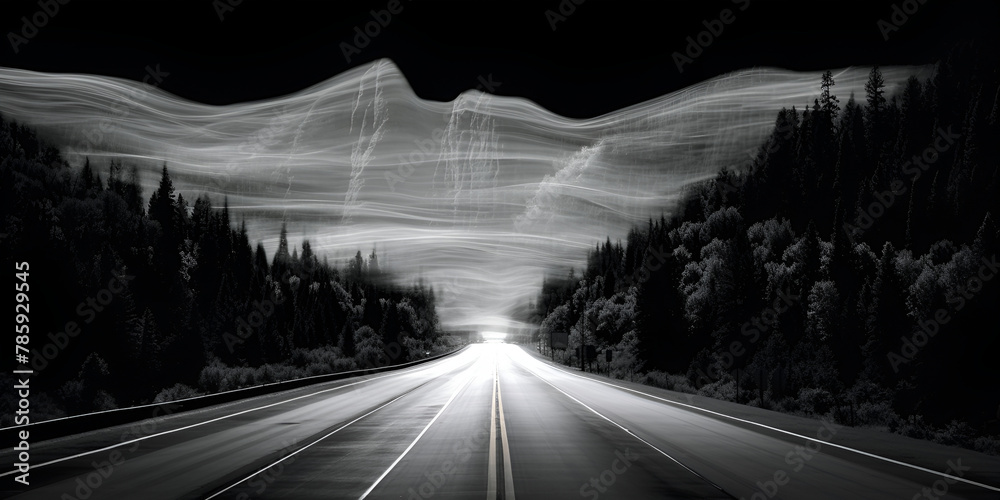 Asphalt road background with white arrow infrastructure transportation on a dark background
 - obrazy, fototapety, plakaty 