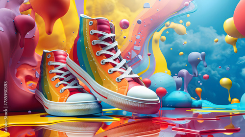 banyak balon dan sepatu dengan warna penuh
dibuat oleh AI cepat photo