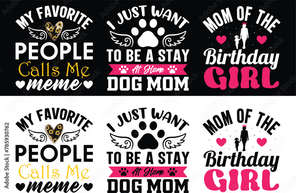 Fototapeta premium Mother's Day Typography Bundle T-shirt design. Mom Bundle T shirt.