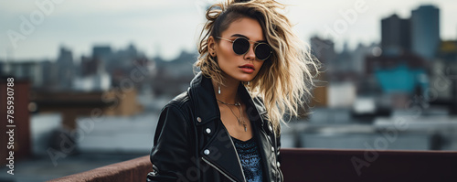 Woman in Black Dress and Leather Jacket