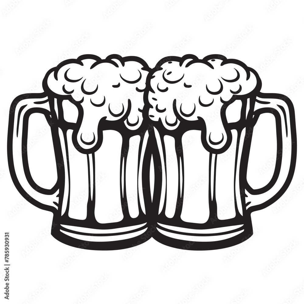 Beer mug cheers in black and white Clipart Vector Beer mug cheers in black and white Clipart Vector