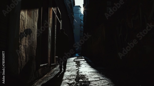 Creepy Shadowy Figure in Dimly Lit Alley Scene AI Generated
