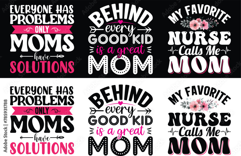 Obraz premium Mother's Day Typography Bundle T-shirt design. Mom Bundle T shirt.