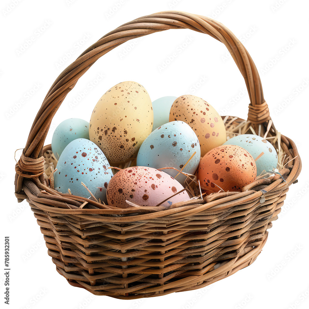 basket of easter eggs in soft pastel colours basket of easter eggs in soft pastel colours
