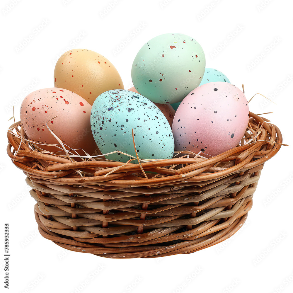 basket of easter eggs in soft pastel colours basket of easter eggs in soft pastel colours