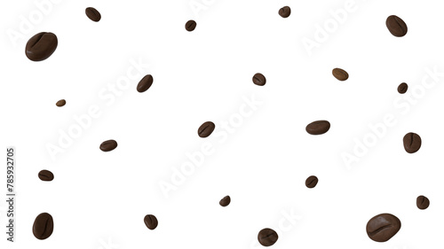 Coffee beans falling, floating on transparent background, 3D render