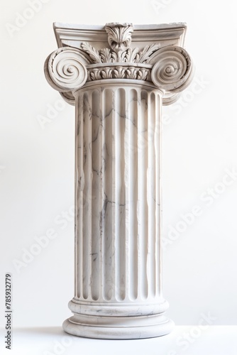 A detailed replica of an Ionic column  showcasing its scroll-like volutes and decorative elements.