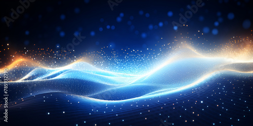 Digital Art Wallpaper with Wavy Pattern Futuristic Abstract Design with Metallic Lines and Bubbles
 photo