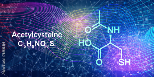 Acetylcysteine NAC mucolytic drug molecule. Also used to treat paracetamol overdose. Skeletal formula.