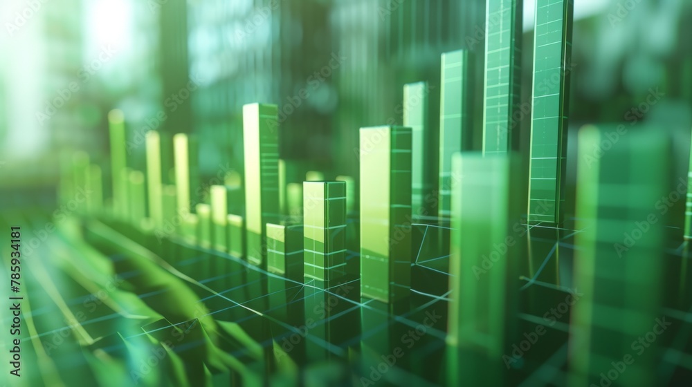 A bar chart with bars progressively increasing in height, all colored green, showcasing steady and continuous business development. A bar chart with bars progressively increasing in height, all colored green, showcasing steady and continuous business development.