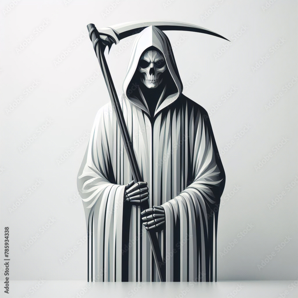 Obraz premium the grim reaper with a scythe, portrait of the death on white background.