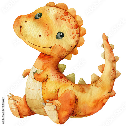 Cute baby dinosaur watercolor clipart illustration isolated on transparent background