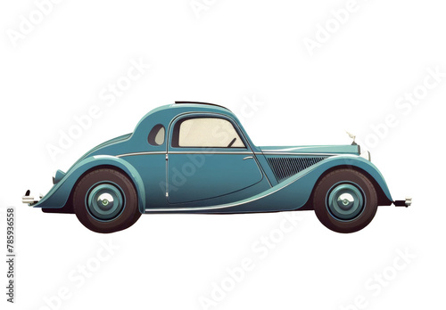 Retro car, side view, isolated on transparent background. Classic blue vintage  automotive PNG illustration. For  banner, collectors, posters, card. photo