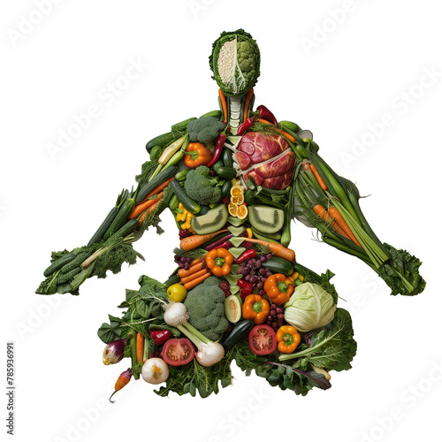 photograph human body made with vegetables 