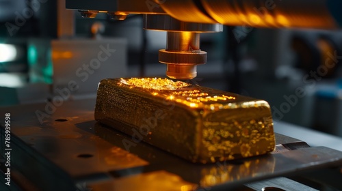 A high-tech security scanner verifying the authenticity of a gold bar, showcasing the importance of trust and security in the gold business.