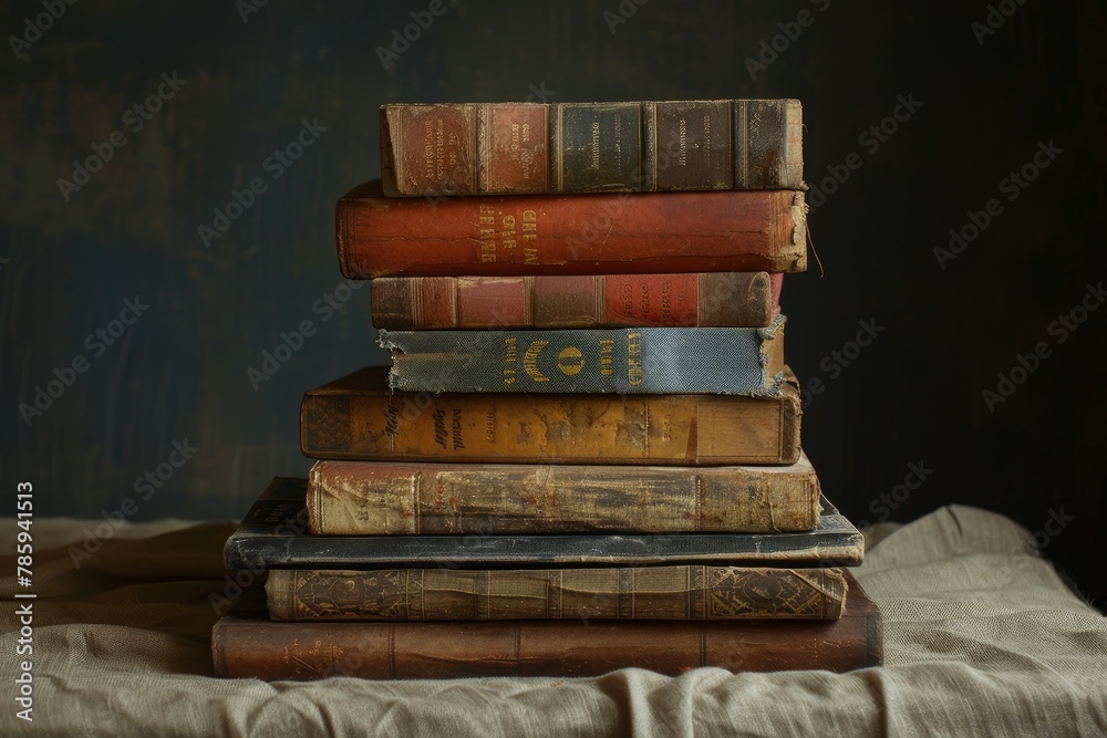 Old books on a wooden table in the library. Vintage style. Old books on a wooden table in the library. Vintage style.