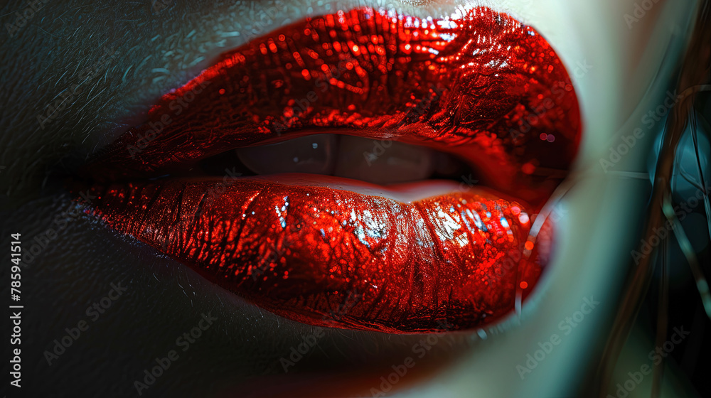 A Pretty Women Red Wet Lips With Dark Red Color Lipstick Blurry Background A Pretty Women Red Wet Lips With Dark Red Color Lipstick Blurry Background