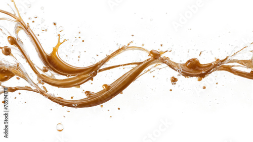 Dynamic Caramel Splash, Candy Swirls, and Waves with Droplets Flows and Splatters