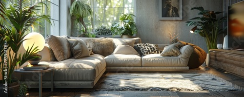 Magazine-quality imagery of a 3D-rendered cozy living room, offering inspiration for interior design enthusiasts.