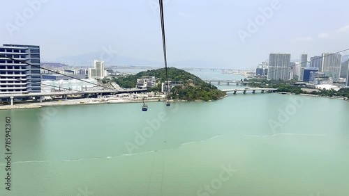 Ngong Ping 360, Hong Kong - April 14th 2024 - 
Ngong Ping 360 is a bicable gondola lift on Lantau Island in Hong Kong. photo