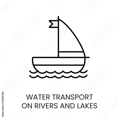 Boat water transport for delivery on rivers and lakes, vector line icon with editable stroke
