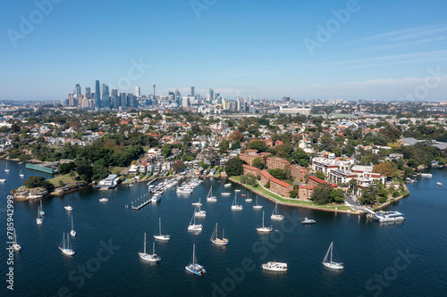 Sydney suburb of Balmain,the  city skyline and Parramatta river.