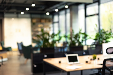 Business office without people with blurred bokeh background.