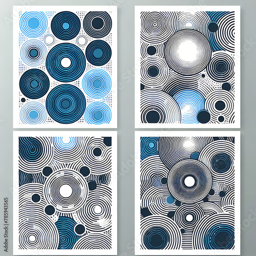 Wallpaper Mural pattern design with blue or white concentric circles on a gray background. Simple pattern design.  Torontodigital.ca