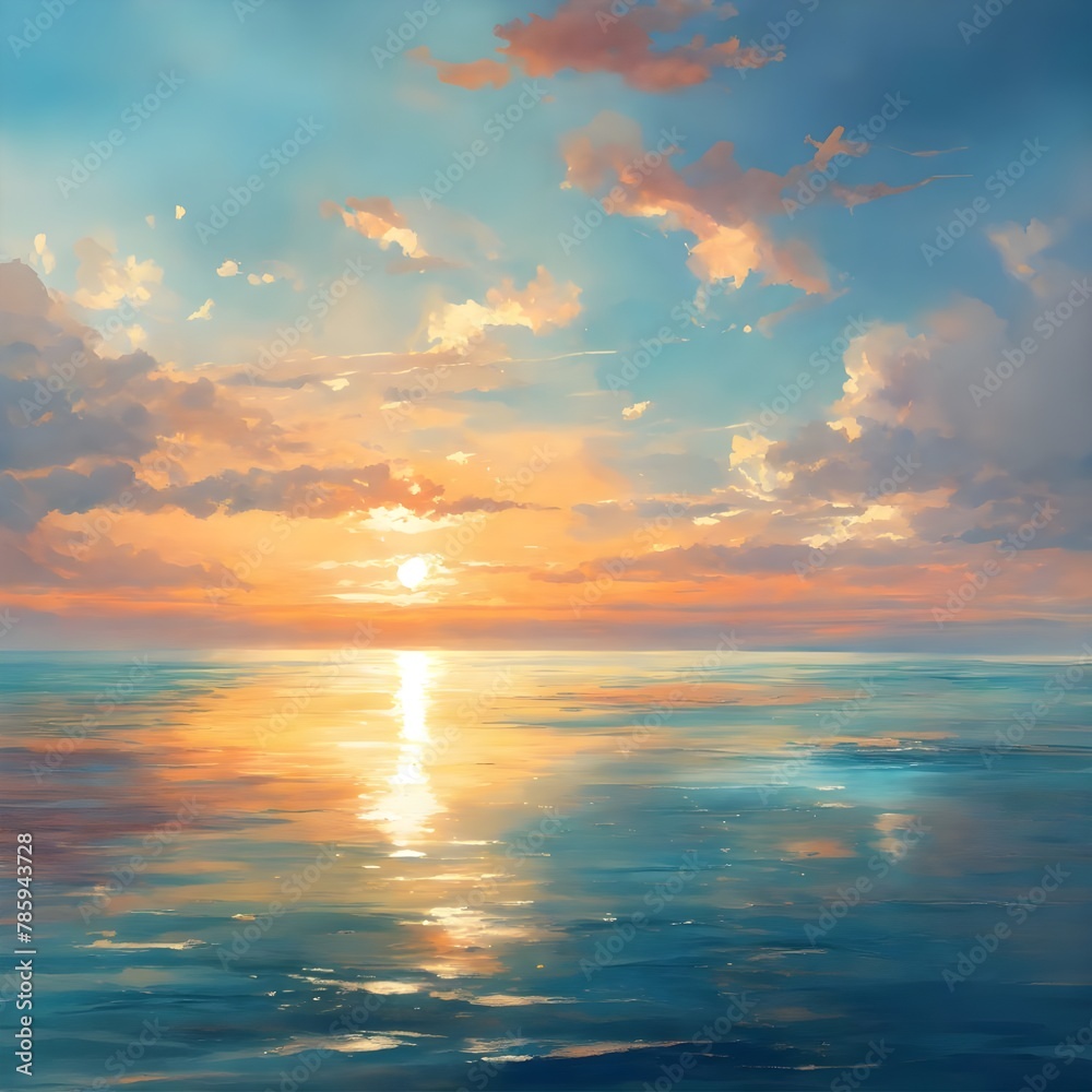 Serene Sunset Horizon: Peaceful Ocean Artwork