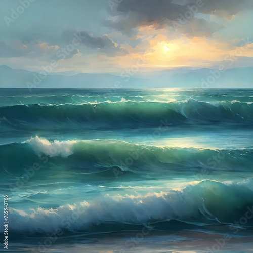 Calm Ocean Sunset Painting: Serenity at Dusk