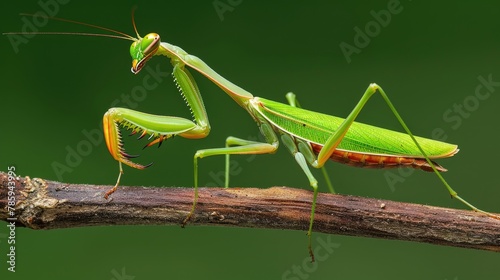 Detailed shot of a praying mantis on a twig © AI Farm