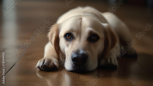 Portrait of dog lying on floor Generative Ai