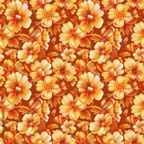 Floral orange color  form natural  seamless fabric pattern.