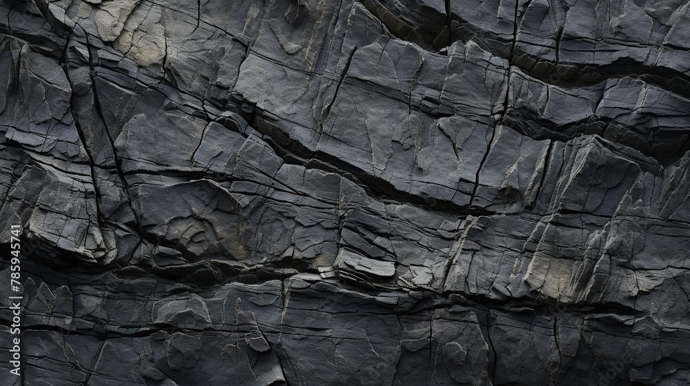Dark gray rock or stone texture with cracks abstract background. Mountain surface close up.