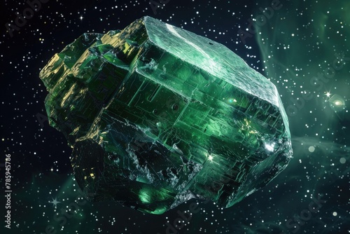 Beautiful green emerald stone in space