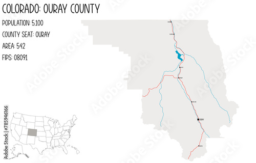 Large and detailed map of Ouray County in Colorado, USA.