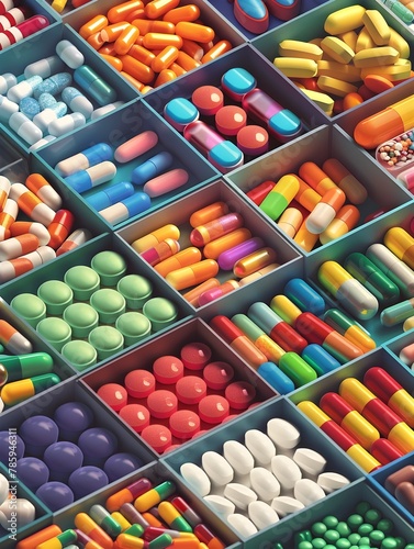 Vibrant Organized Chaos of Medication Management in Detailed Isometric Perspective