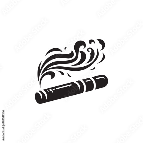 Smoky Elegance: Black Vector Silhouette of a Cigar with Curling Smoke in Stylish Contours- Cigar vector stock.