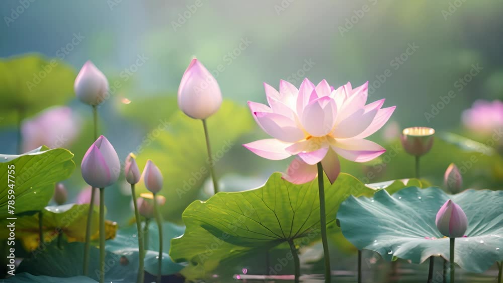 Dreamy and beautiful lotus flower and lotus pond view