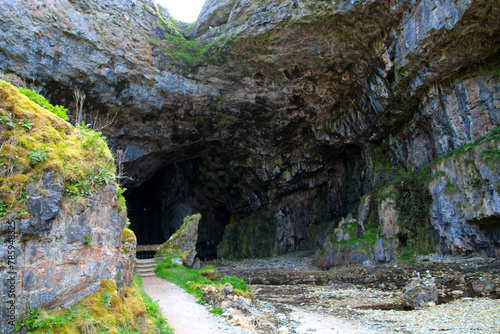 Entrance to Smoo Cave a marine and freshwater cave east of Durness in County Sutherland, Scotland