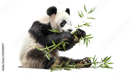 giant panda eating bamboo isolated isolated on white background